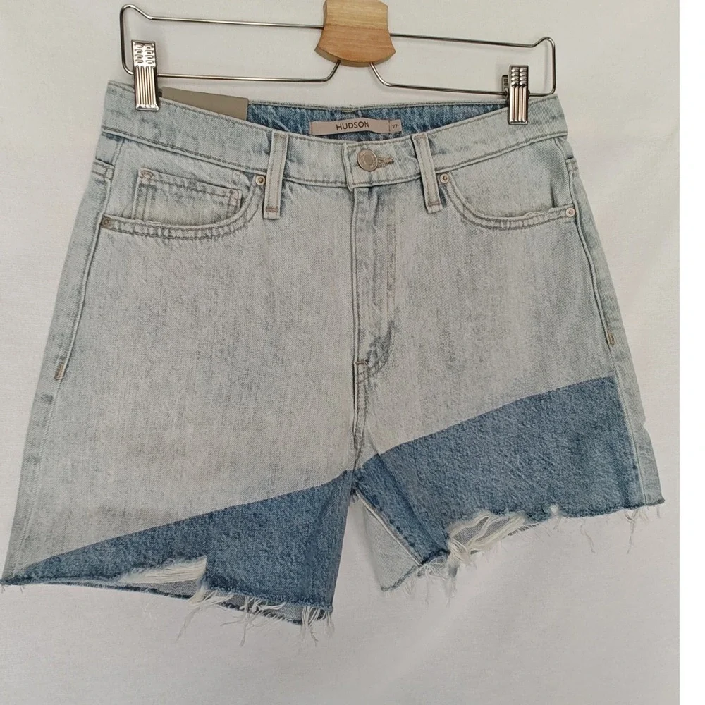 Hudson Devon High Rise Boyfriend Shorts Distressed Jean‎ Denim Light Wash 27 New